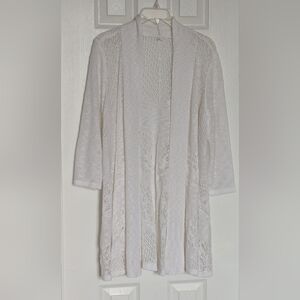Elegant Womens (Large) Off-White/Cream Knit Crochet Lightweight Cardigan/Sweater